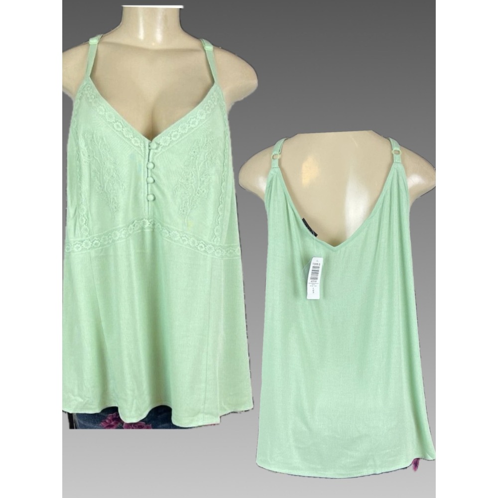 Torrid 6X Green Embroidered Floral Lace Babydoll CamiTank Button Down V-Neckline